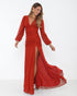 VESTIDO MANGA LONGA DRAPEADO TULE TRABALHADO PETRA FINA TERRACOTA M